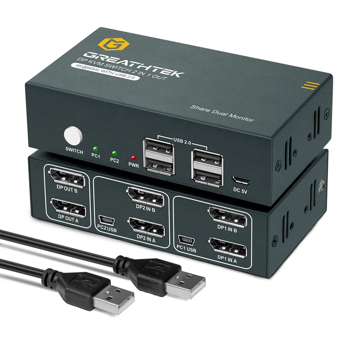 4K 60 Hz Dual - USB HDMI KVM-switch: moeiteloos delen van 2 monitoren tussen 2 computers, inclusief pc, Macbook en DisplayPort - nl