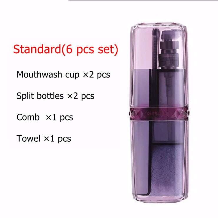 Taza de lavado de viaje, artículos de tocador de viaje portátil, pasta dental, cepillo de dientes, partición de caja de almacenamiento exterior, juegos de accesorios para baño: Standard-purple