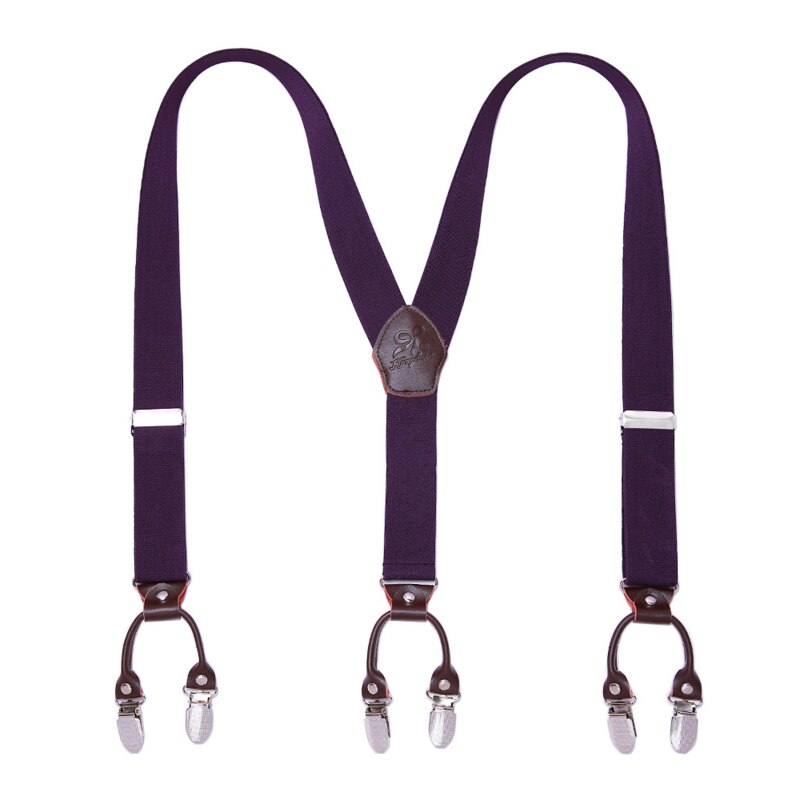 men&#39;s Suspender Elastic Leather 3.5 Cm Width Adjustable Elastic X Back Clips Men&#39;s Trousers Wedding Suspension 13 Colors: purple