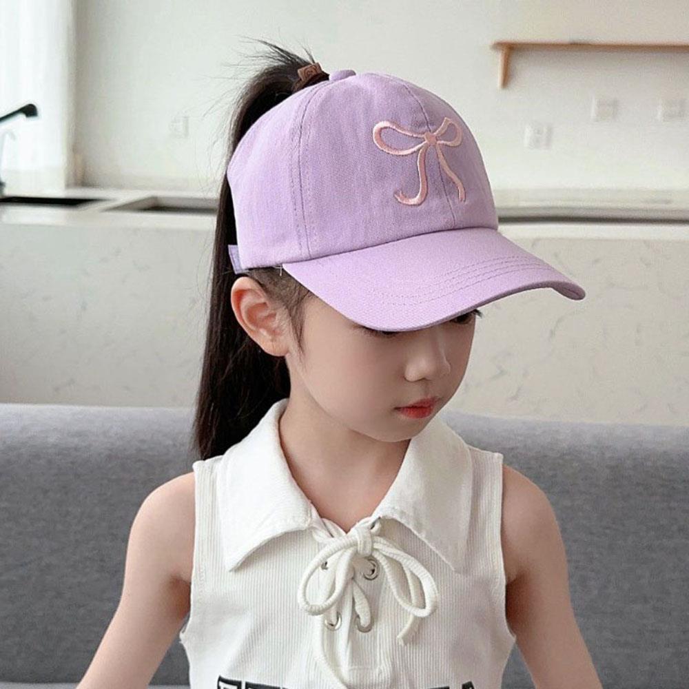 Arcos, gorras de béisbol para niños, gorras huecas vacías con cola de caballo alta, gorras ajustables para el sol de verano para niños, gorra de béisbol de Hip Hop para niñas: Morado