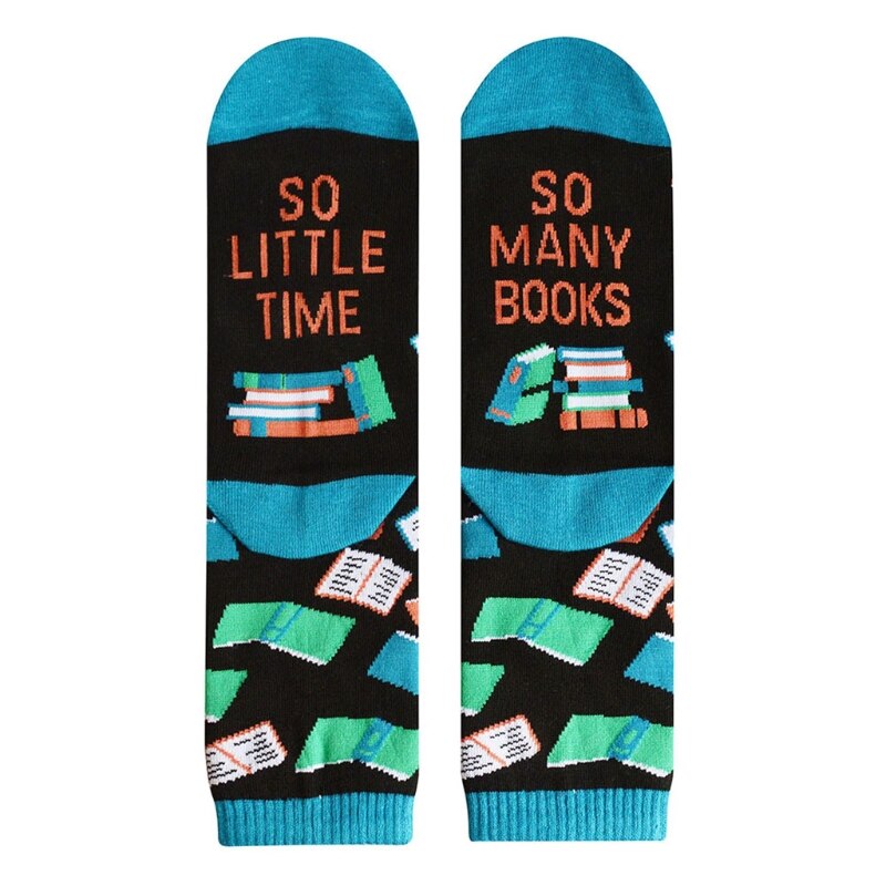 Men Women Novelty Funny Saying Cotton Crew Socks Colorful Books Science Math Pattern Letters Print Contrast Color Hosiery: Beige
