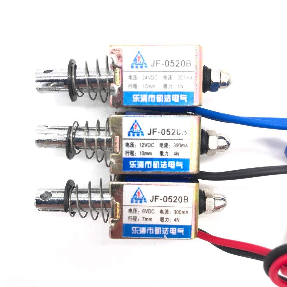 JF-0520B/JF-0530B DC 6V DC 12V or DC 24V Push Type Open Frame Linear Solenoid Electromagnet Suction 40g 10mm 0.3A 4N