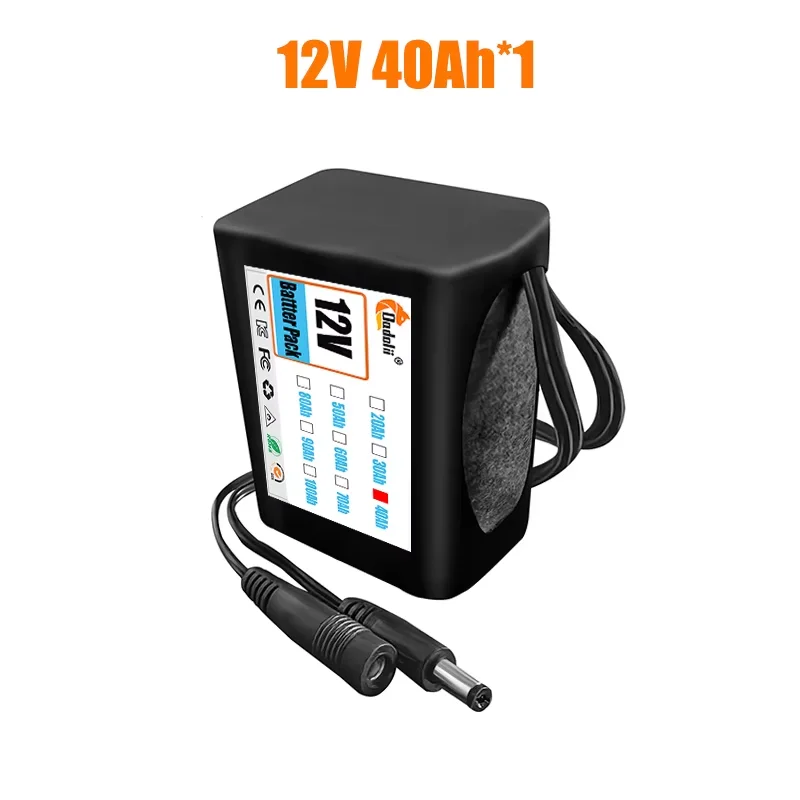 12V 40Ah 3S2P 18650 Lithium-Ion Battery Pack - DC 12.6V Rechargeable Battery with Charger for CCTV/Camera/Monitor: GRAY