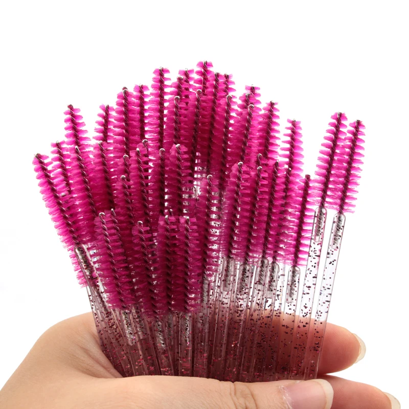 5/25/50pcs Mascara Wands Applicator Cosmetics Eyelash Brush Comb Crystal Eyelash Brushes Makeup Beauty Eye Brush: Orange / Raccoon