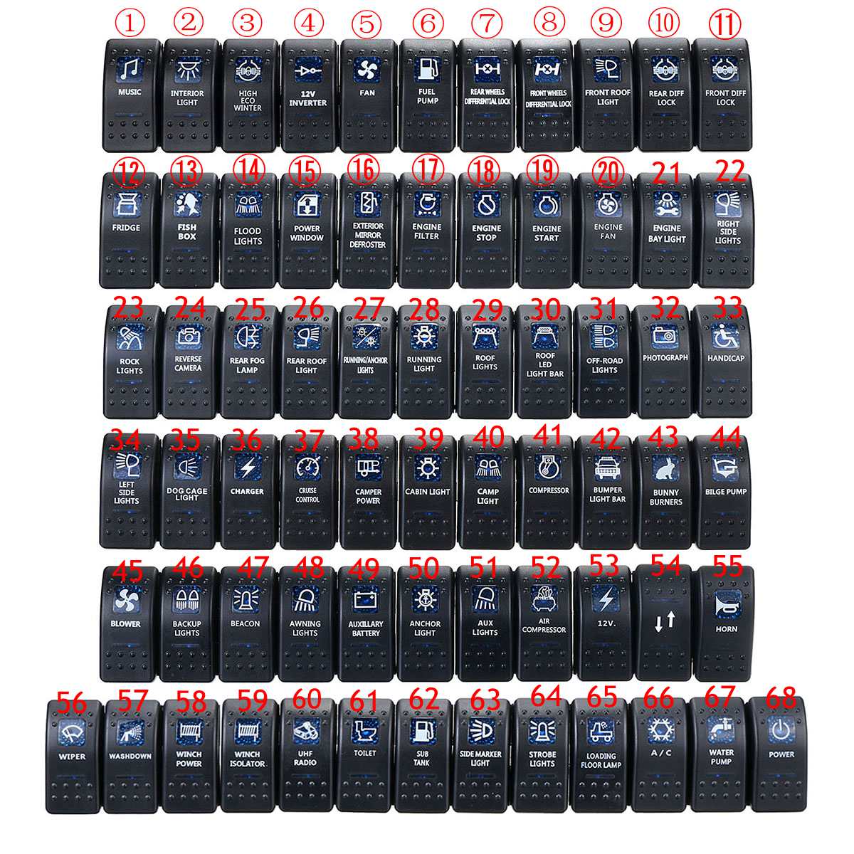 12V 24V Car Boat Caravan Rocker Switches Waterproof Rocker Switch Dual Blue LED Light Bar 4x4 Universal RIGHT Left SIDE LIGHTS