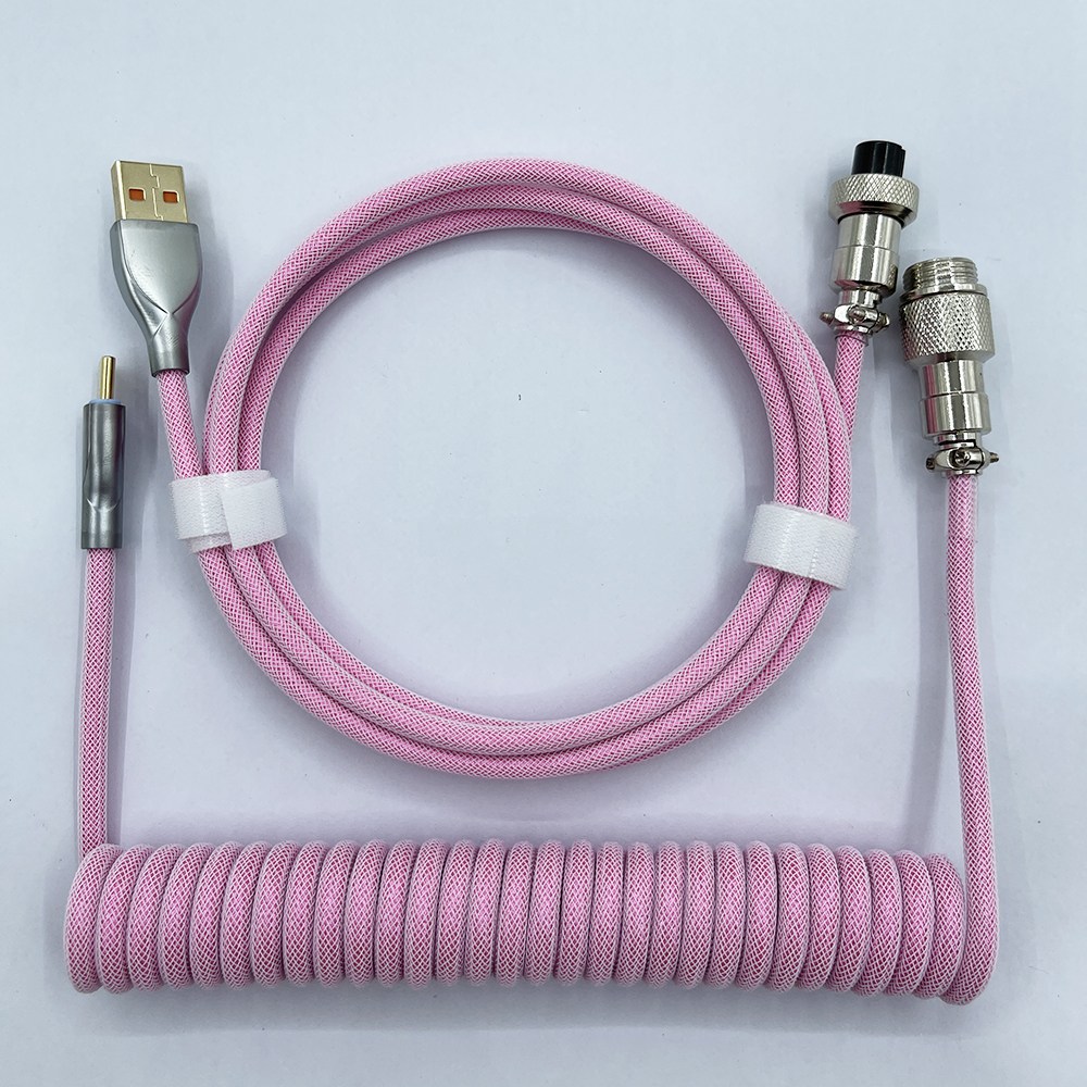 Cable en espiral para teclado mecánico, Cable de aviador tipo C a conector USB, Cable de aviación para teclado de juegos, accesorio: Plata