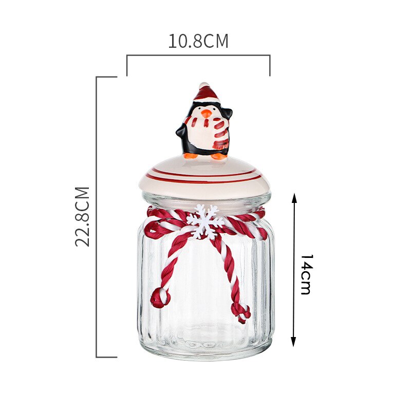 Christmas Glass Storage Jars with Cute Ceramic Lid Airtight Candy Nuts Storage Container Sealed Canisters Pantry Food Organizer: Penguin Big