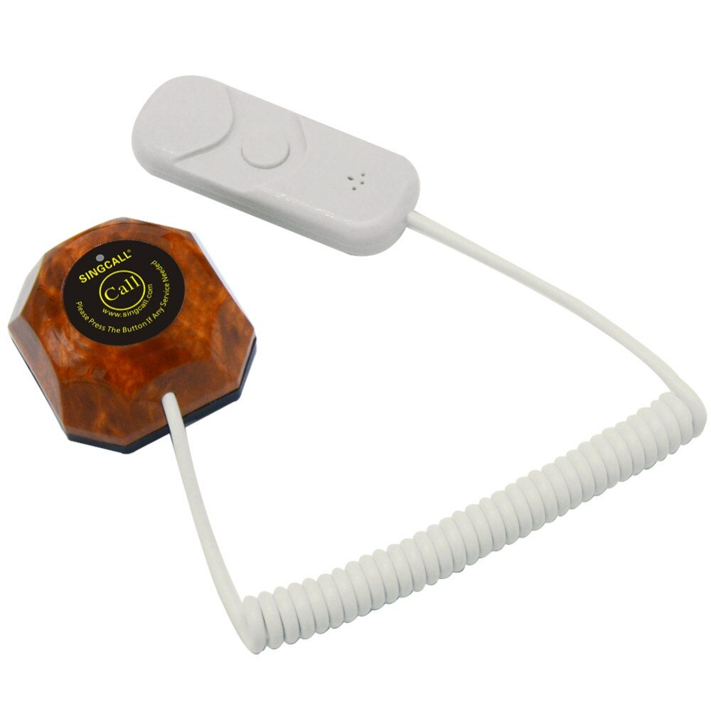 SINGCALL Wireless Calling Bell with Hand Shank, Two Buttons, for Hospital, Nursing Home and Family Patients APE560HS Wood Color