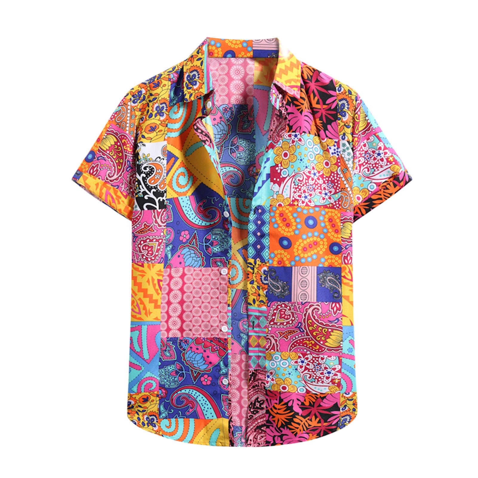 Mens Beach Shirts Ethnic Short Sleeve Casual Linen Printing Hawaiian Shirt Blouse Couple Loose Fit Hawaii Vintage African Print