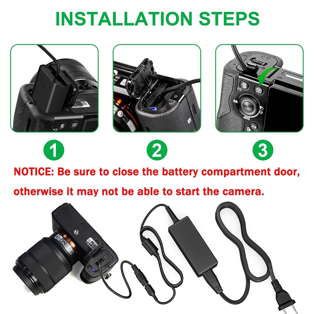 Fuente de alimentación AC-PW20 NP-FW50 Batería ficticia ZV-E10 Kit de adaptador de CA continuo AC PW20 para cámaras Sony Alpha ZVE10 A6400 A6000 A5100 A6100 A6300 A6500 A7 A7II A7S A7SII Cyber-shot DSC-RX10 II III IV