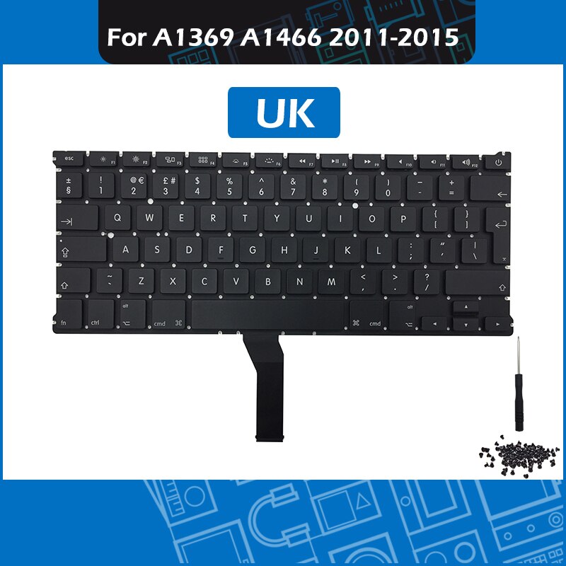 Full A1466 Keyboard UK Layout + Backlight Screws for Macbook Air 13" A1369 A1466 Replacement keyboard Year