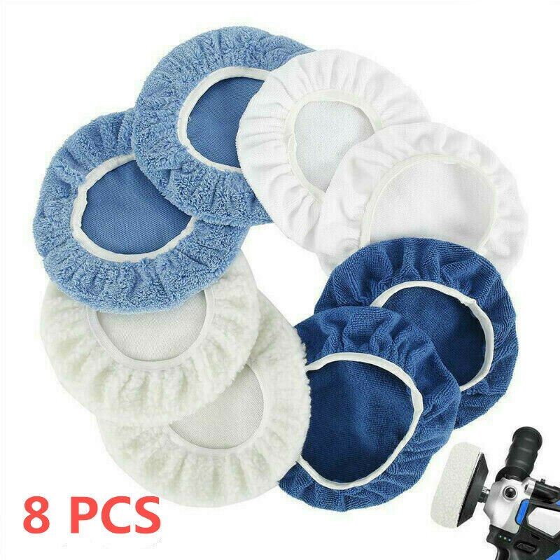 8pcs 9-10Inch Car Microfiber Polisher Bonnets Polishing Pads Wax Wash Buffer Car Polisher Pads