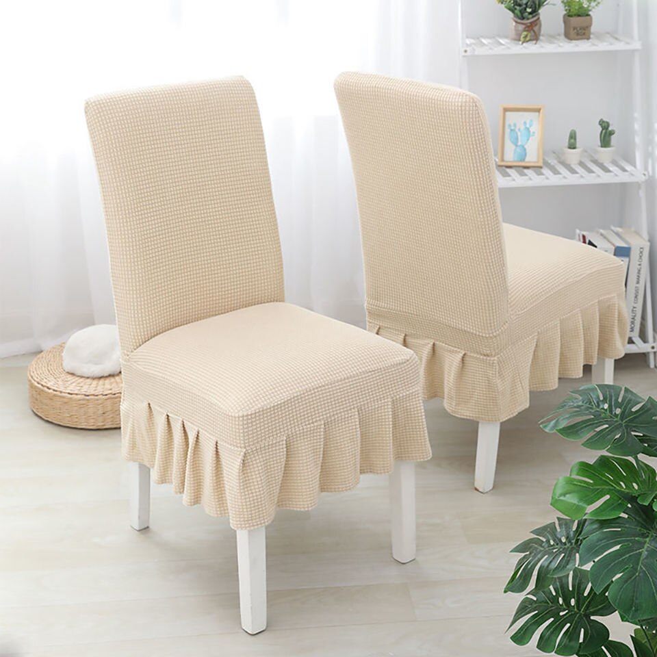 Super Soft Polar Fleece Fabric Skirt Style Chair Cover Elastic Chair Covers Spandex For Kitchen/Wedding Chair Covers Dining Room: Beige