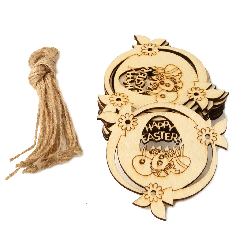 10pcs Unfinished Wooden Easter Ornaments Easter Egg Shape Wood Cutouts Slices with Hanging Twine for Easter Party Decorations: 6