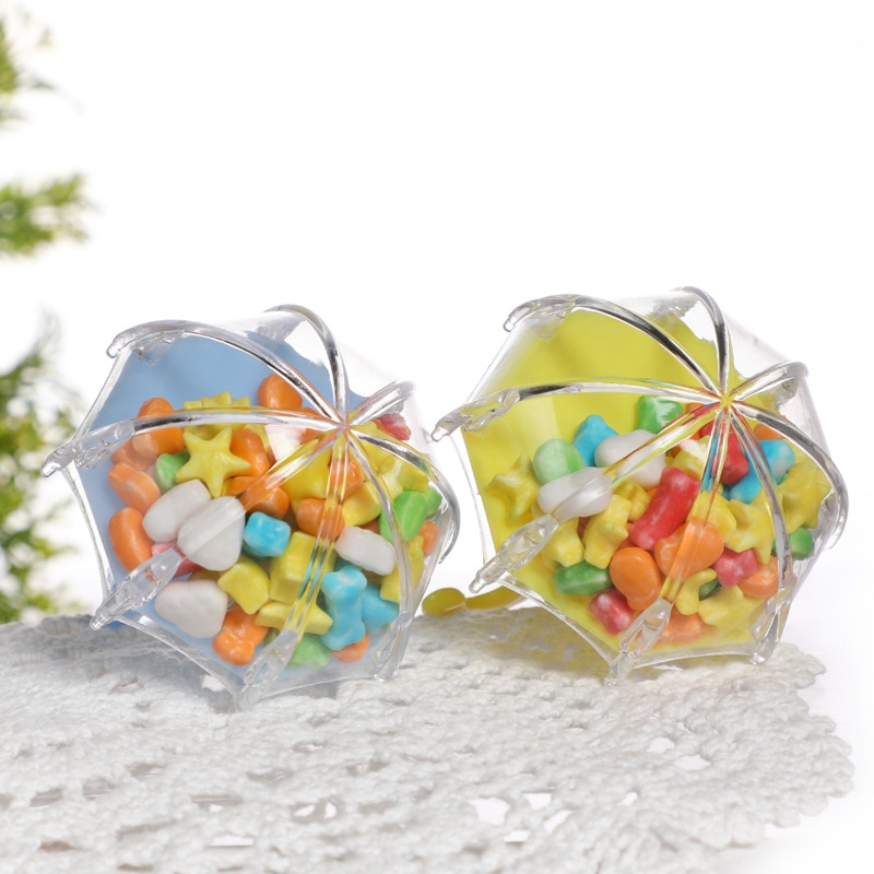 12 unids/set paraguas portátil de plástico cajas de dulces Baby Shower Bonbonniere paquete para de fiestas caja