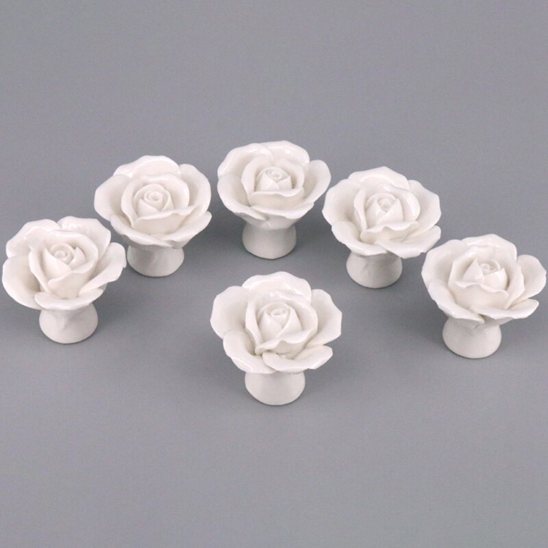 10 stuks handgemaakte vintage keramische kastdeurknoppen met rozenbloem, ladegrepen en handgrepen, witte deurknoppen, meubelgrepen