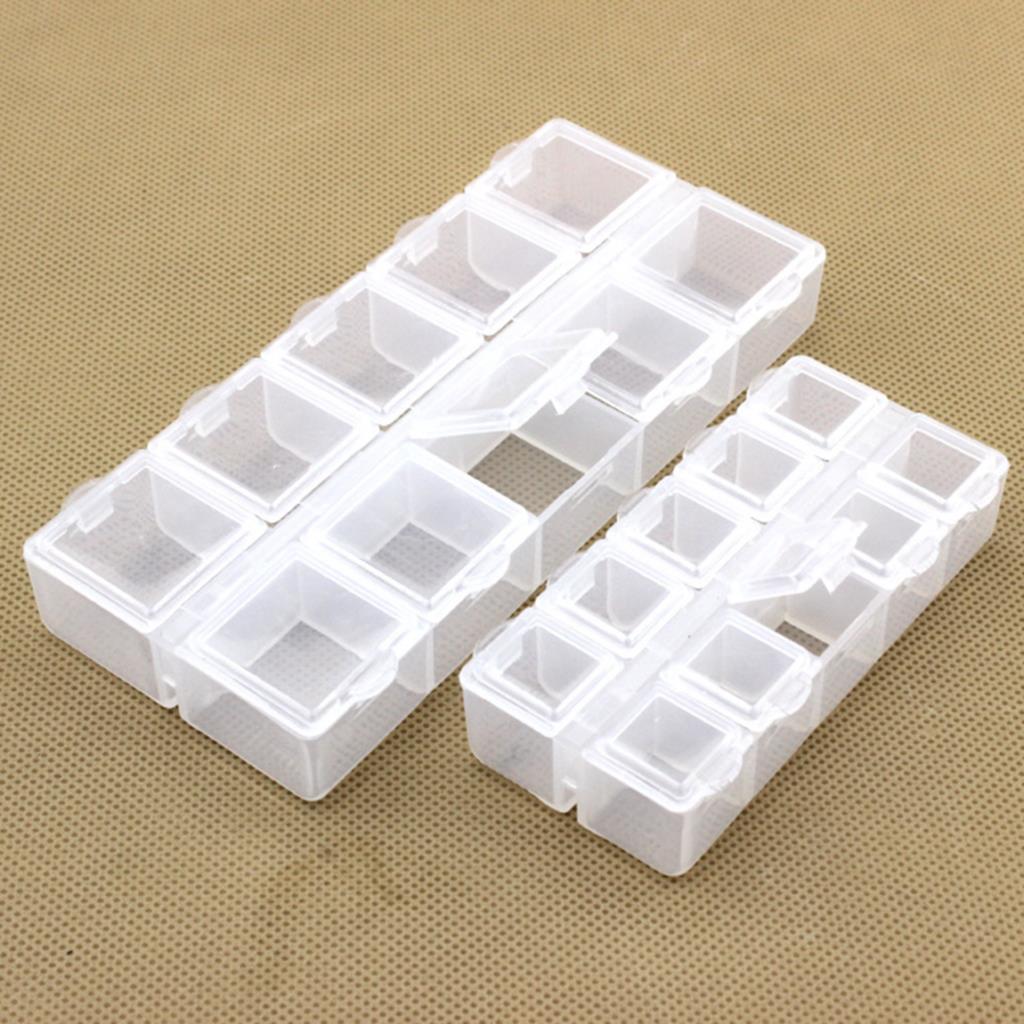 Clear Plastic Organizer Case 10 12 14 Compartments Jewelry Beads Display Storage Box