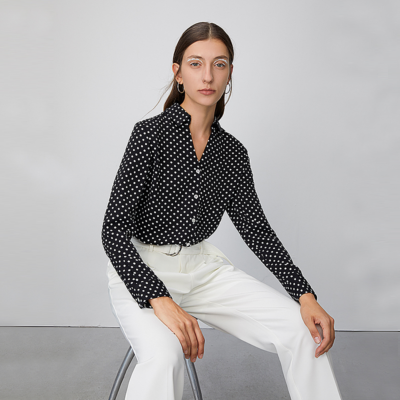 Toyouth Sring punto redondo cuello pico camisa blusa holgada temperamento cómoda camisa de gasa blusa para mujer