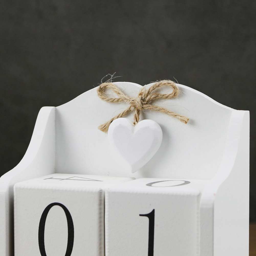 Diy bloque de madera calendario perpetuo figuritas de escritorio Calendario de madera Calendario de hogar Oficina Decoración -Whit