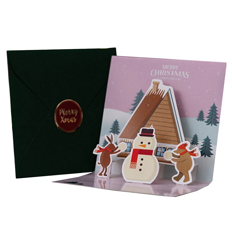 Postal con sobre de Papá Noel, muñeco de nieve, árbol de Navidad, 3D, Pop-UP, , invitación, , Feliz Navidad, tarjeta de felicitación, tipo plegable: Brown snowman