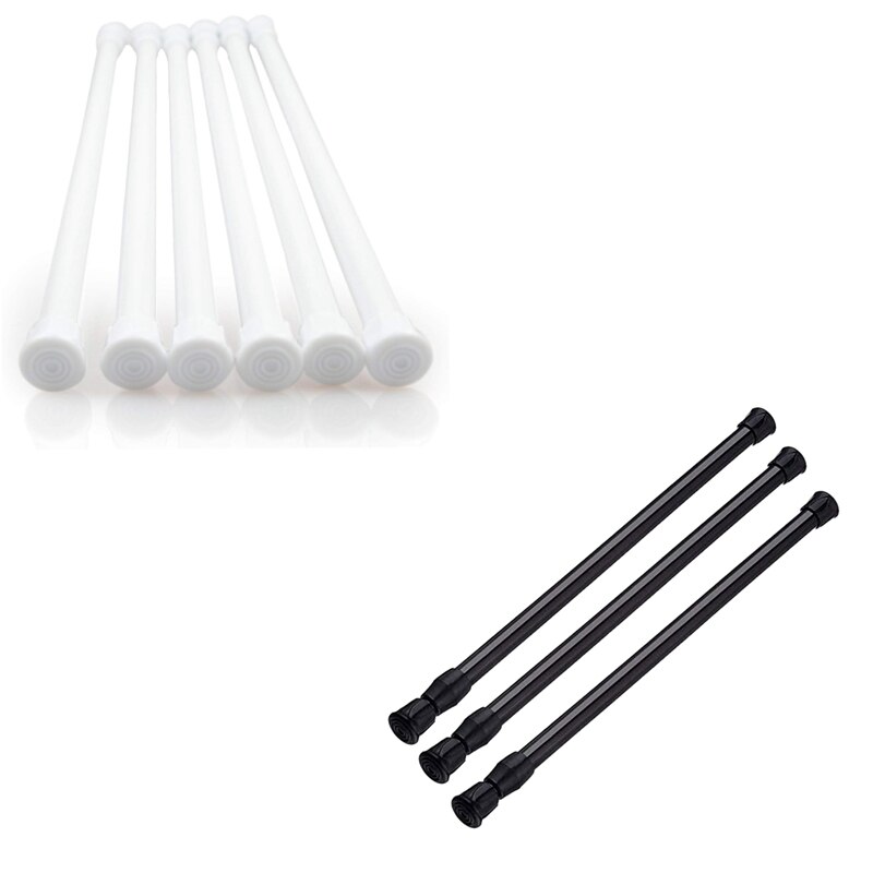 6 Pack Tension Rods, Adjustable Spring Cupboard Bars Rod &amp; 3PCS Tension Rod Black Spring Curtain Rods 27.5 to 47 Inch