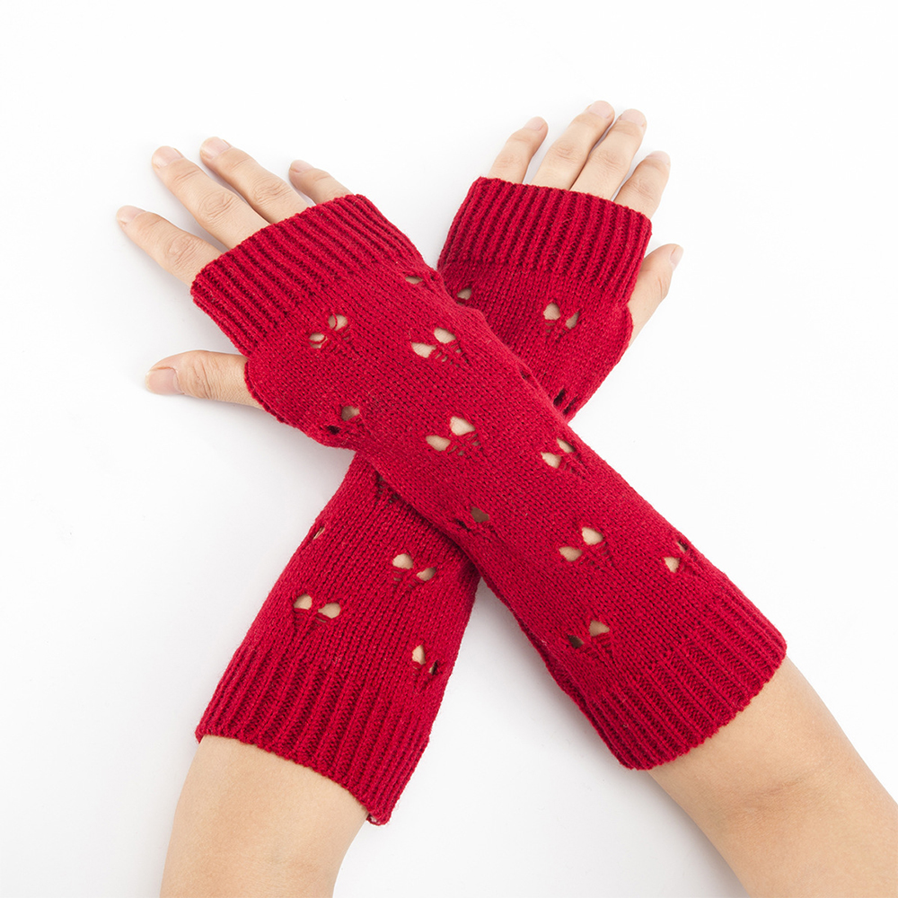 Vrouwen Meisjes Handschoenen Mode Handwarmer Winter Handschoenen Vrouwen Arm Gehaakte Breien Hollow Hart Mitten Warm Vingerloze Handschoenen: 1