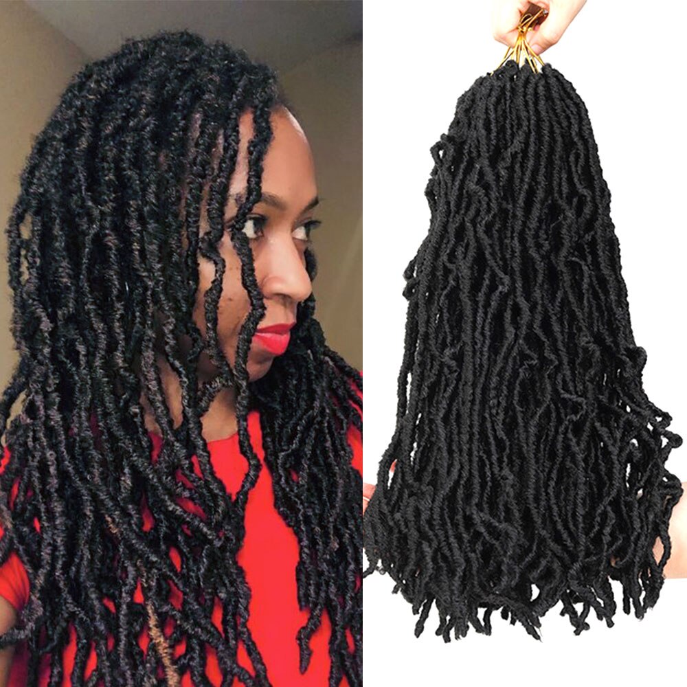 Pelo trenzado rizado negro de 18 pulgadas, 21 hebras, Afro, rizado Nu, Locs de imitación, ganchillo, degradado sintético, para mujeres negras