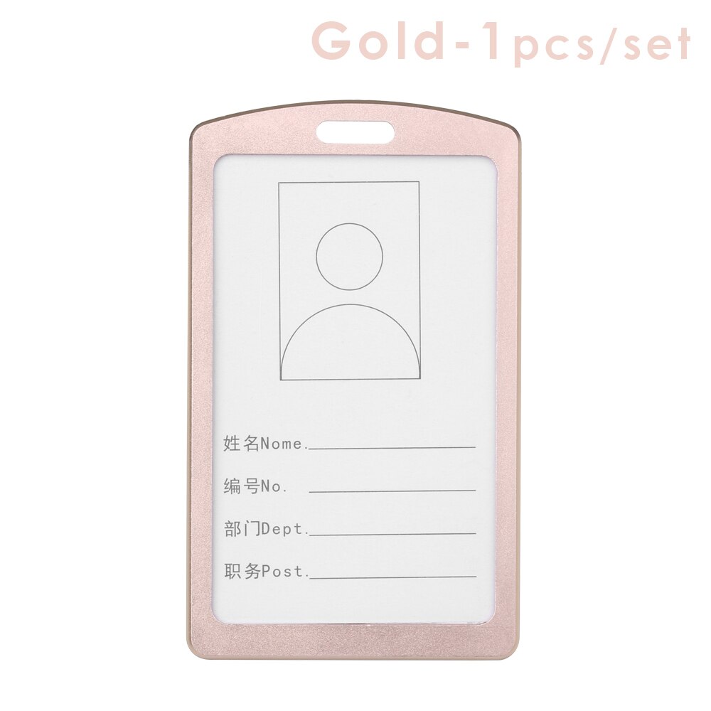 1PC Vertical Aluminum Alloy Work Name Card Holders Business Work Card ID Badge Lanyard Holder Office Accessories: 029 Gold