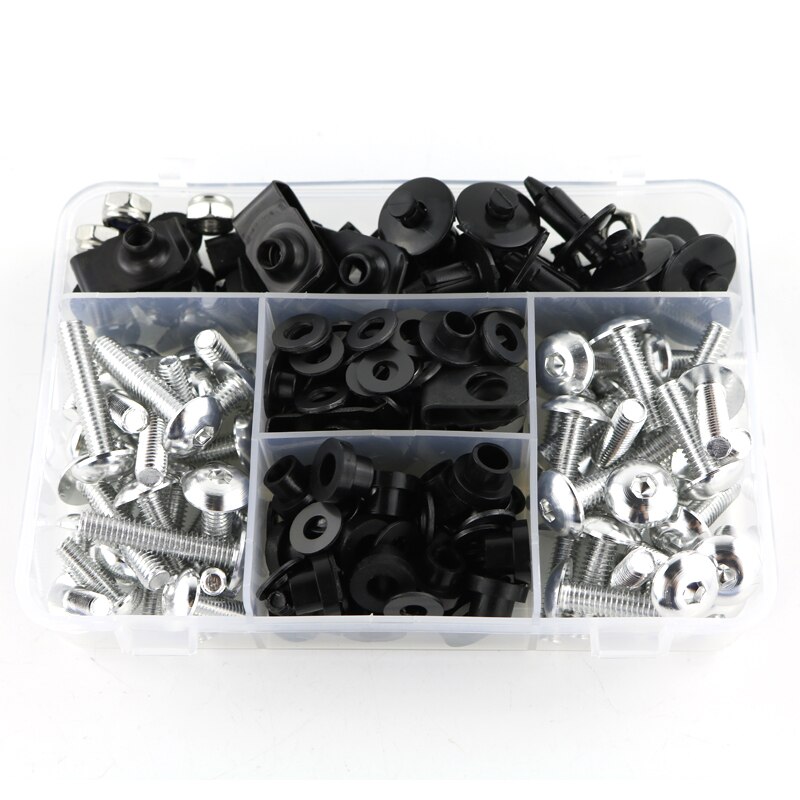 Kit completo de tornillos de carenado para motocicleta para Yamaha Tmax 500 2001 Tmax 530 XJR400 XJR1300 XT1200Z, Tuercas para Clips de 6mm y 5mm: Silver