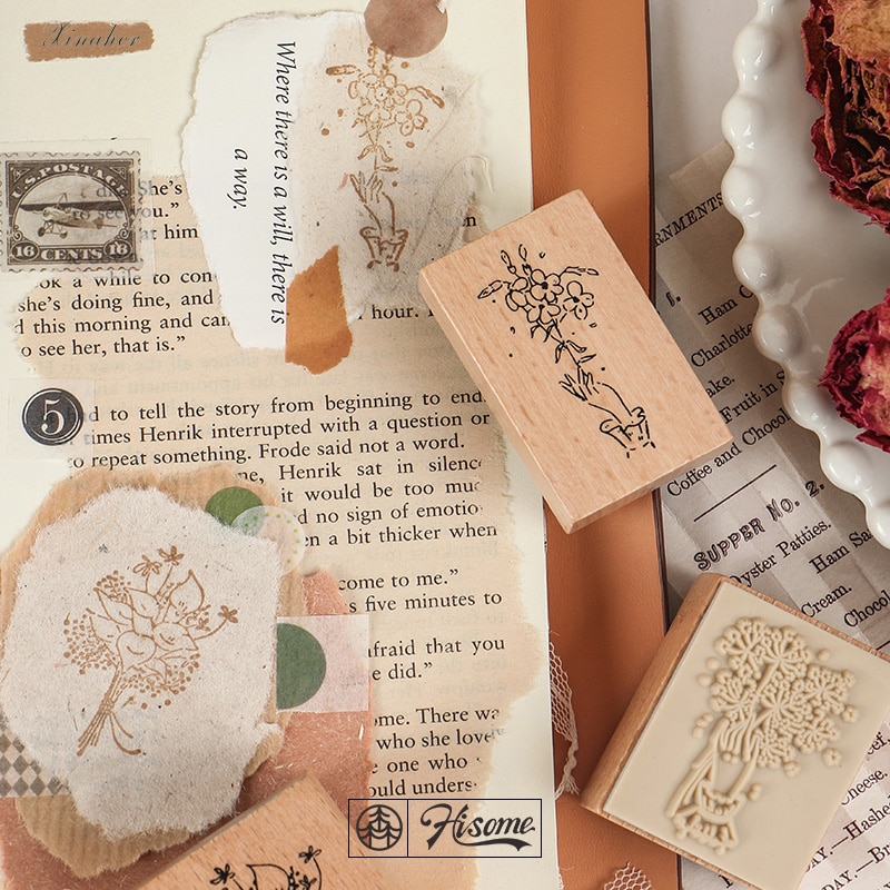 Xinaher vintage tulipan lilje bukett dekorasjonsstempel tre gummistempler for scrapbooking skrivesaker gjør-det-selv håndverk standard stempel