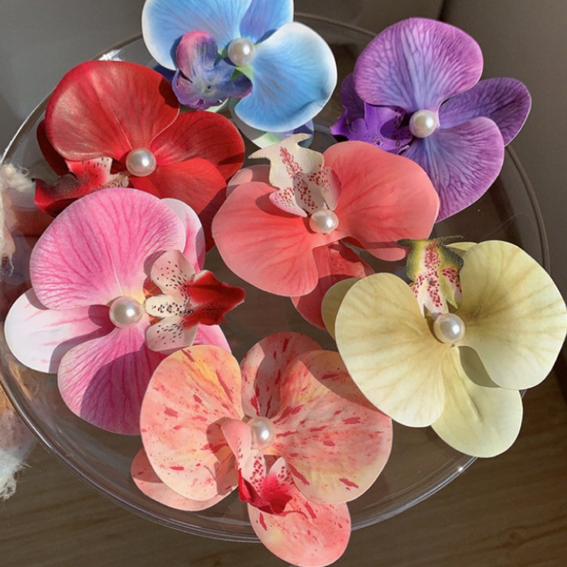 Phalaenopsis-Pinza para el pelo de flores para niña, pasador francés de imitación Floral, , a la , nuevos colores, accesorios para la cabeza