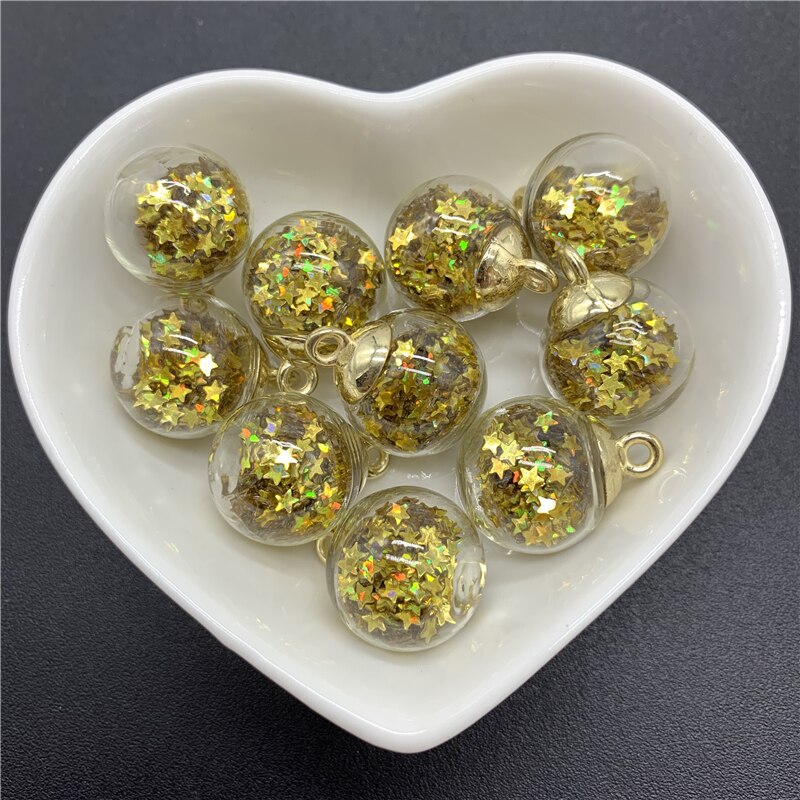 5pcs/Lot 16mm Mini Glass Bottles With Star Sequin Charms Pendant Beads For Jewelry Making DIY Earring Charms