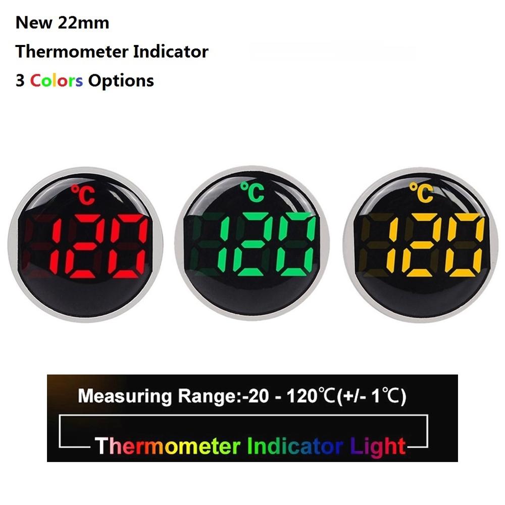 22Mm Ronde Kleine Mini Led Licht Display Thermometer Digitale Temperatuur Meter Indicator Ac 50-380V 220V -20-120'c