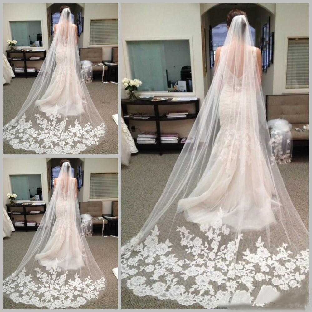 3 Meter Jahrgang Kapelle Länge Braut Schleier mit Appliques Hochzeit Schleier Vestido De Noiva Longo Hochzeit Schleier Spitze