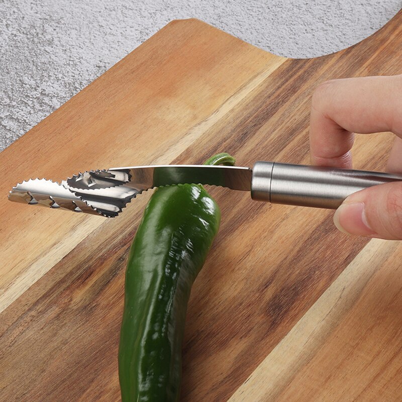 Roestvrijstalen jalapeñopeperboor, gekartelde ontpitter, keukengereedschap voor groenten, gekartelde ontpitter