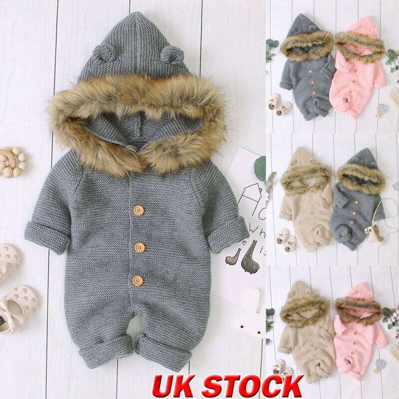 Winter Warme Wolle Stricken Strampler Neugeborene Jungen Mädchen Stricken Kapuzen Overall Outfits Winter Baby Kleidung