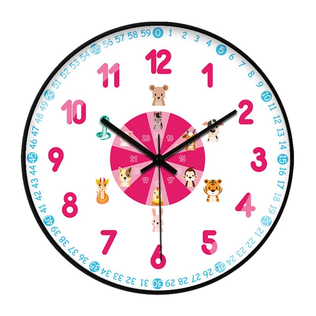 Early Childhood Learning Wall Clock Ultra-quiet Home Classroom Living Room School Recognition Table Wall Clock: Dark Gray