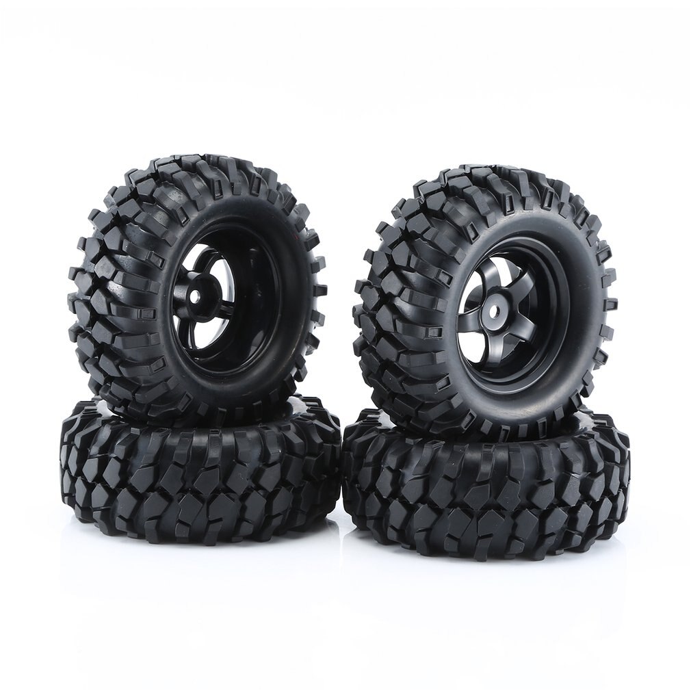 4Pcs 1:10 Off Road RC Crawler Buggy RC Car Rubber Tires & Wheel Rims Abrasion Resistance Replacement Model Accessory