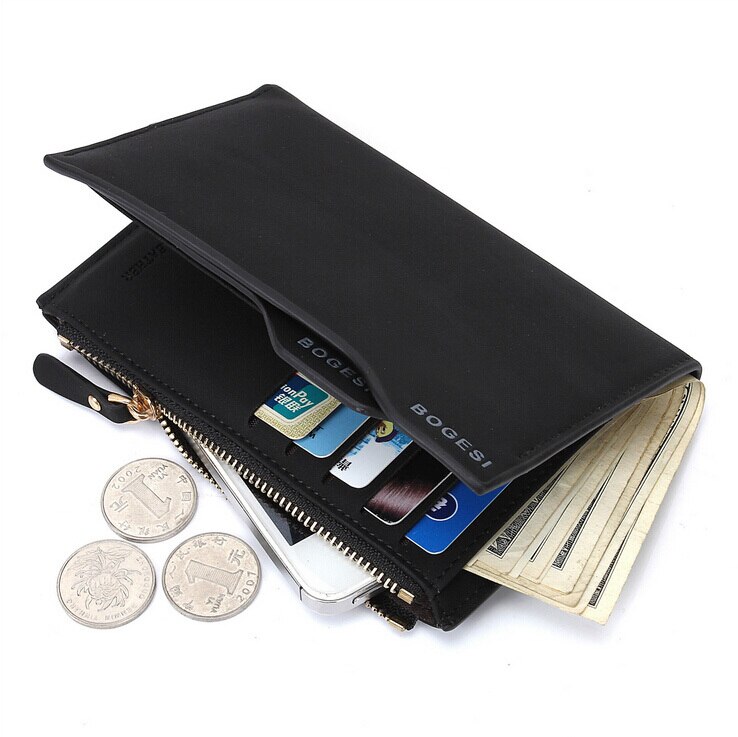Bogesi hommes en cuir portefeuille avec fermeture à glissière homme sac à main amovible crédit porte-carte monnaie poches pour homme: 835 Black