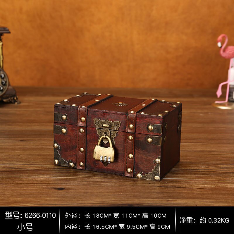 European Retro Wooden Storage Box Square Jewelry Planner Box Props Storage Crafts Desk Accessories Organizer Storage Stationery: Small with retro thr