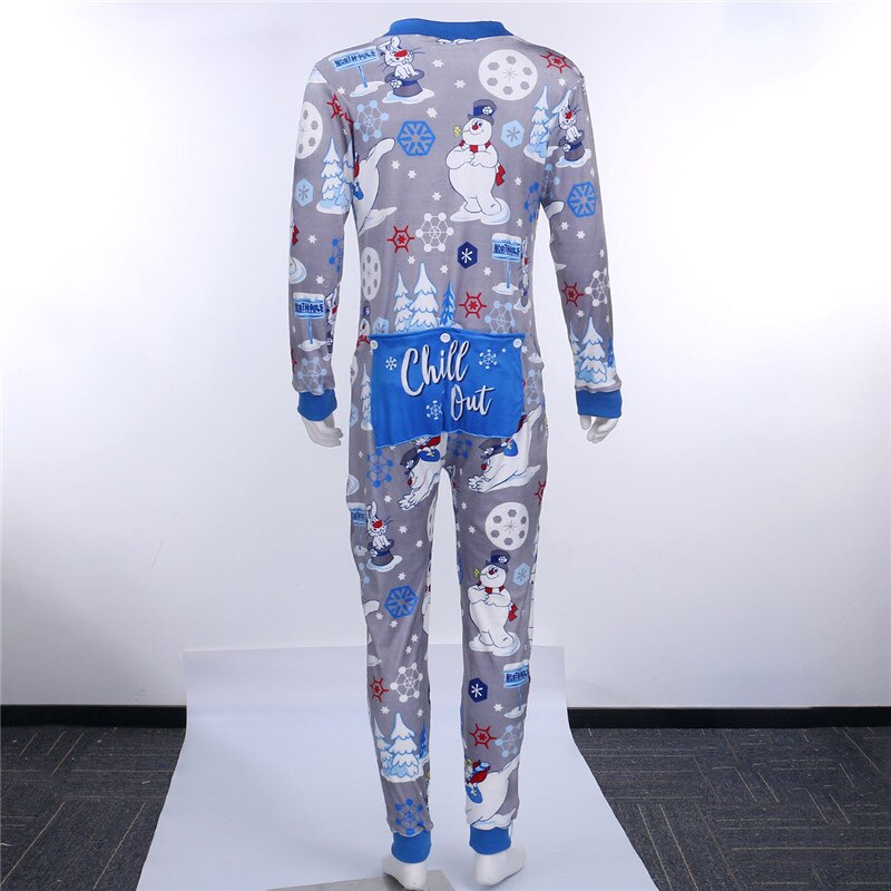 Vrouwen Xmas Junpsuits Cartoon Herten/Sneeuwman Printing Lange Mouwen Casual Sexy Jumpsuit Met Rits Open Voor Meisjes plus Size