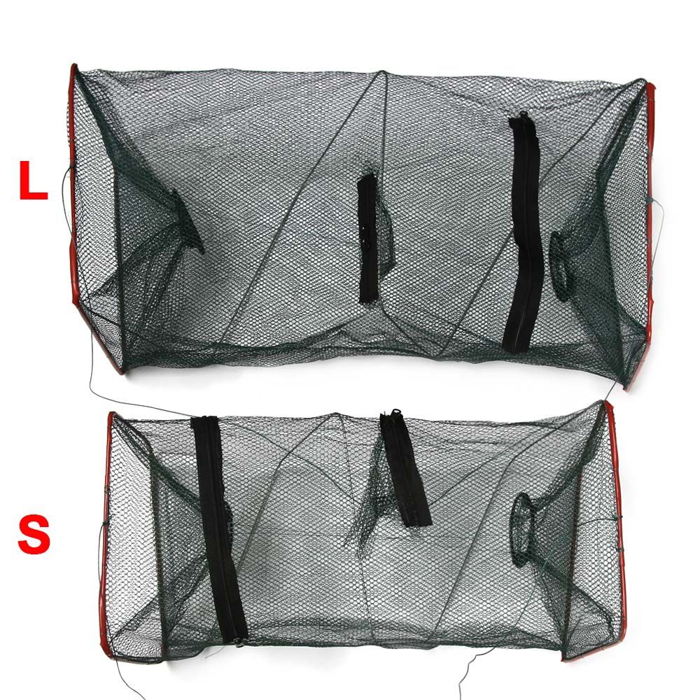 Portable Foldable Zipper Desig Nylon Mesh Shrimp Trap Cage for Crayfish Crab Lobster Fishing Tackle Fish Net