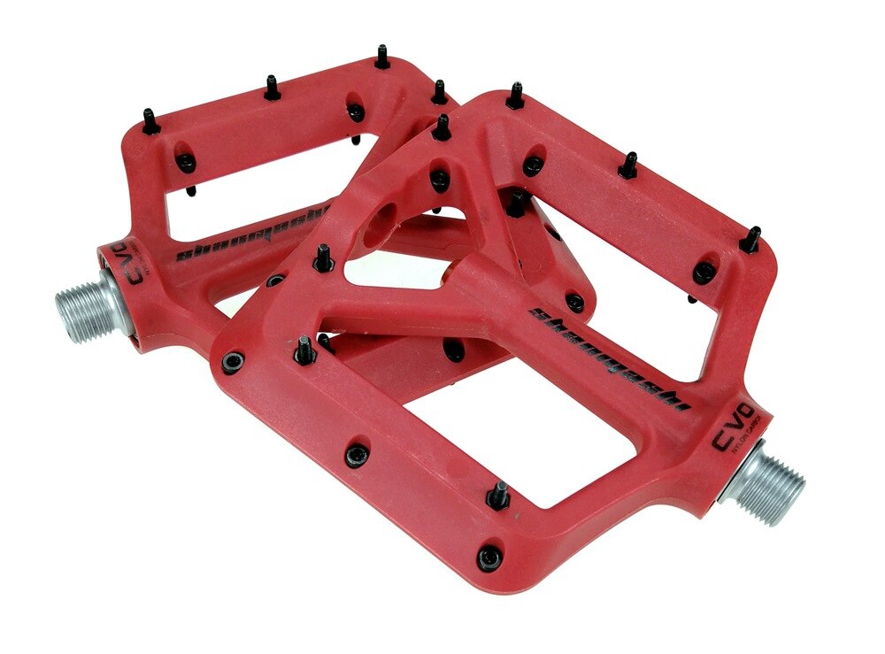 SHANMASHI CVO Bigfoot Nylon Carbon Fiber Bearing Pedal Mountain Bike Road Bike Pedal Comfortable Bicycle Pedal 333g/Pair: red