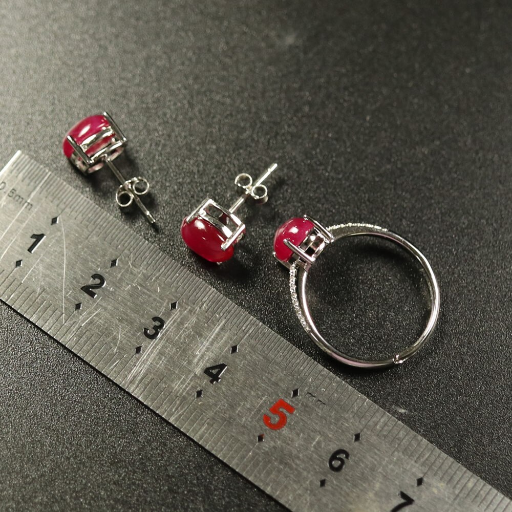 Simple created starlight ruby jewelry set earrings and ring with 925 sterling silver fine jewelry bolaijewelry