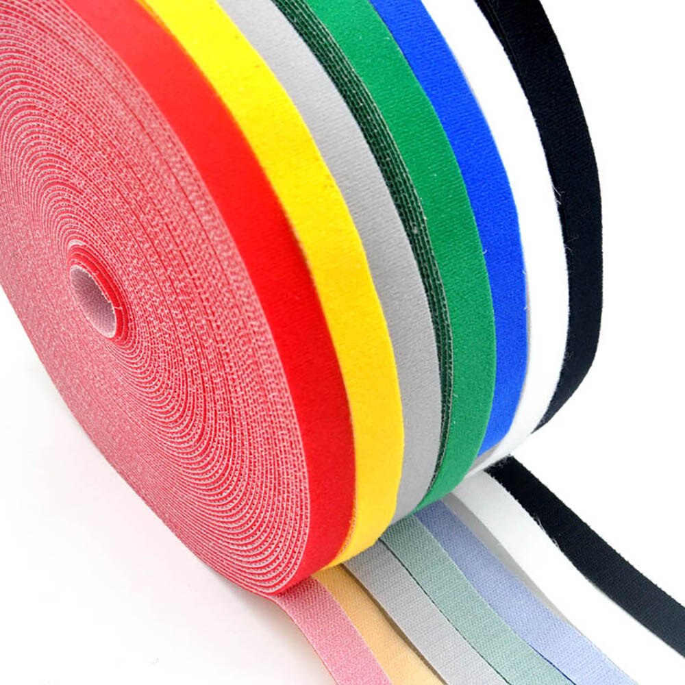 Gancho y cinta de bucle de 10mm, gancho de Velcro de costura/puntada y cinta de bucle autocostura, color blanco, negro, amarillo, verde, azul, 1M