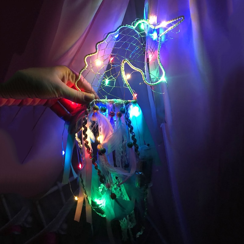 Luces LED, accesorios de atrapasueños de unicornio, adornos colgantes de pared, decoraciones para niños de unicornio brillante, decoraciones para de cumpleaños, Baby shower glow