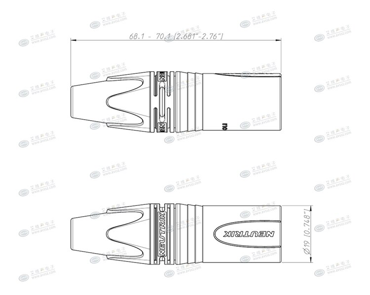 NEUTRIK three core XLR balance cannon male plug NC3MXX Silver-plated with color ring