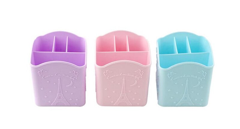 4 rum makeup børste holder bærbar tom plast børster holder neglepen boks opbevaring organizer beholder tilfældig farve