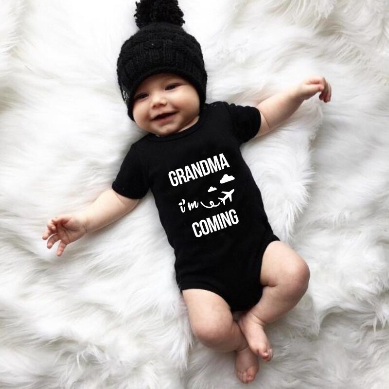 DERMSPE 2019 casuale Appena nato Del bambino Della Ragazza del Ragazzo Manica Corta Lettera Nonna Io Vengo Pagliaccetto Vestiti Vestiti Vestiti Del bambino Nero