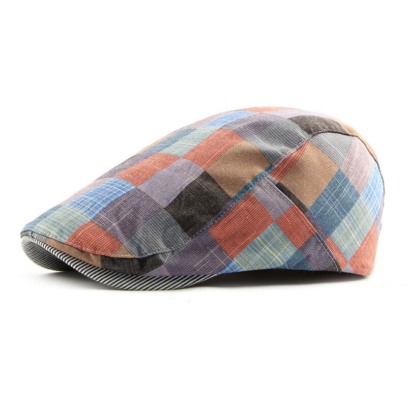 Spring Autumn Hats For Men Casual Plaid Cotton Beret Caps Gorras Planas Boinas Check Flat Cap Adjustable Male Berets: NO.3